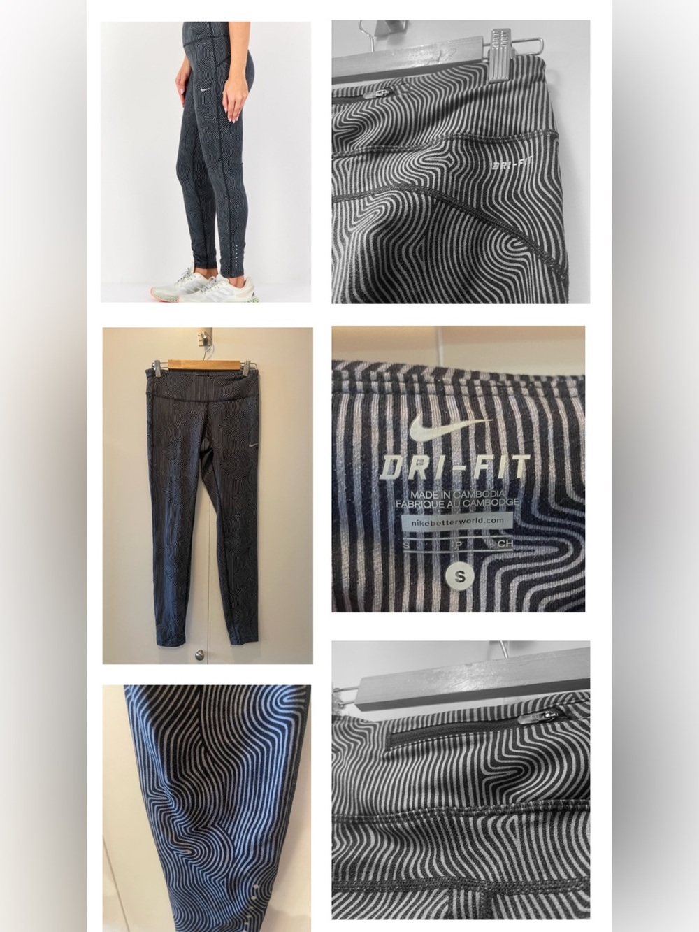Nike Dri Fit Silver Reflective Work Out Running Athletic Leggings Size Small